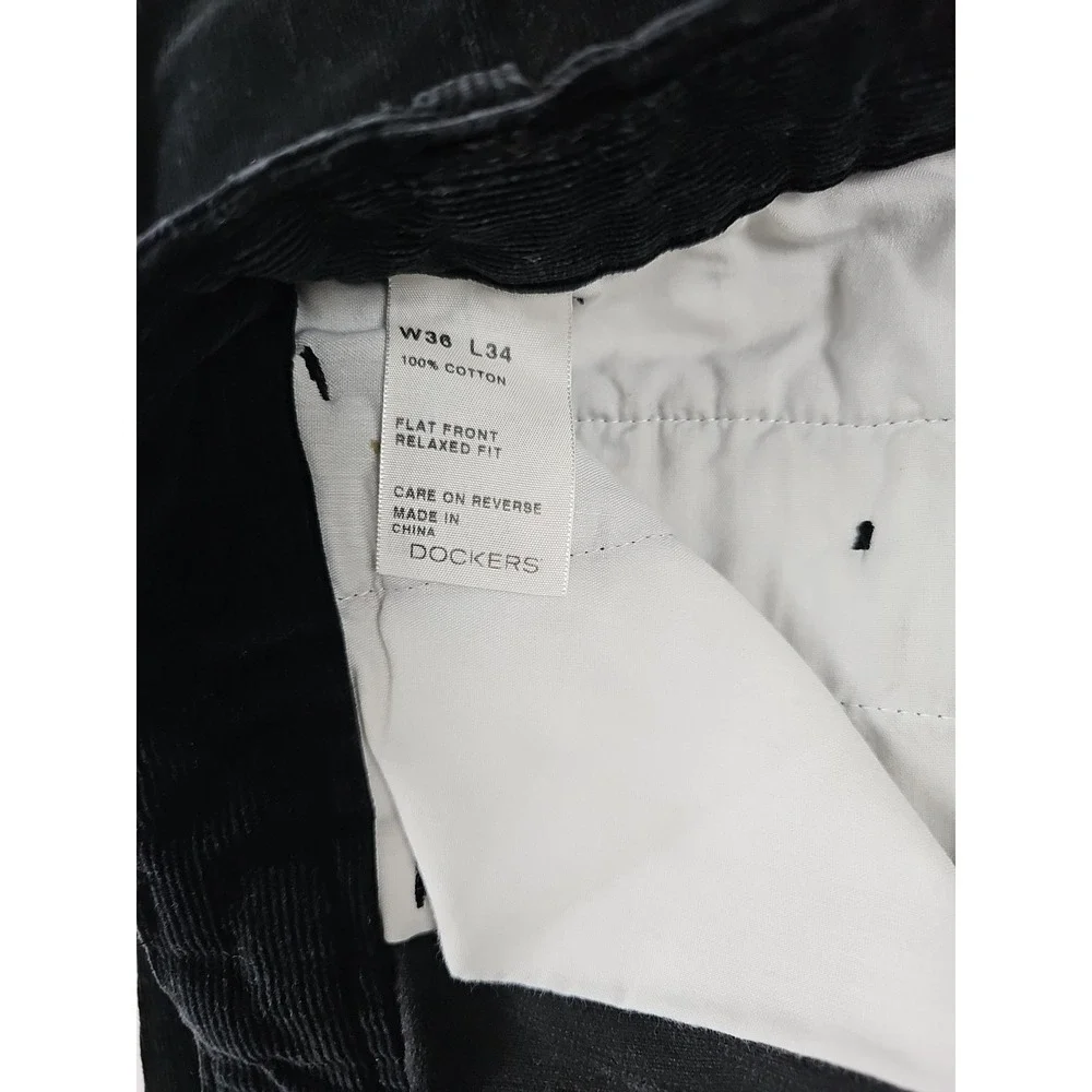 Vtg Dockers Relaxed Black‎ Flat Front Corduroy Pants 34x32 (Tag Size 36x34)